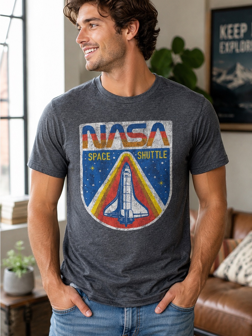 Fifth Sun Charcoal NASA Space Shuttle Graphic Tee